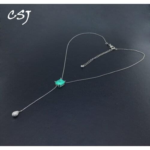 CSJ Created Emerald Pendant Synthetic Gemstone Fine Jewelry Necklace For Women Lady Engagement Wedding Party Gift With Box
