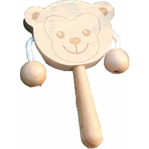 Wooden solid wood rattle 0-1 year old wave drum boy and girl baby shake drum traditional toy gift