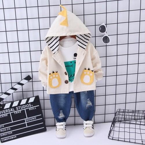 Childrens 3pcs Dinosaur Hoodies Set Baby Boy Cute cartoon outfit Kids Fashion Autumn Dinosaur coat shirt jean 3pcs suit ST19091
