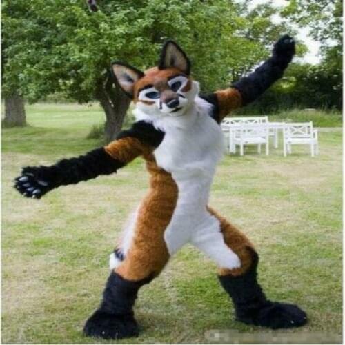 Fox Long Fur Fursuit Brown Husky Dog Mascot Costume Cosplay Party Game Dress Adult Size Outfits Halloween Outdoor Decorations AD
