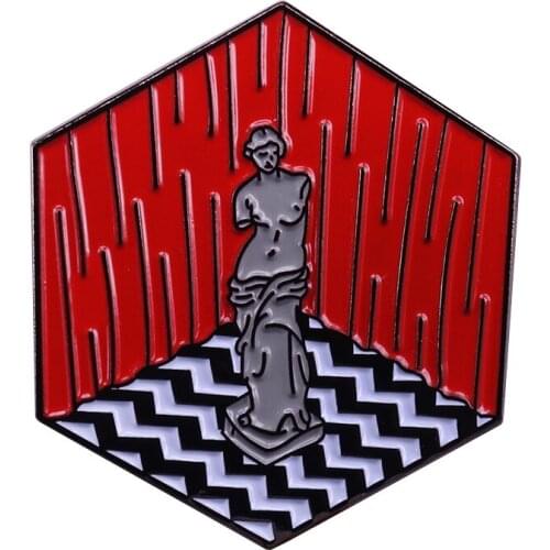 Twin peaks enamel pin peculiar statue brooches iconic black white floor badge David Lynch movie fans