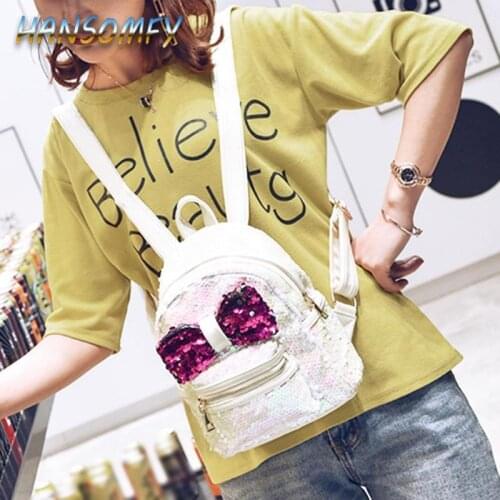 HANSOMFY Stylish Shining Sequins Backpack Bowknot Women Backpacks Cute Party Design for Teenager Girls Small Shiny Travel LD-55