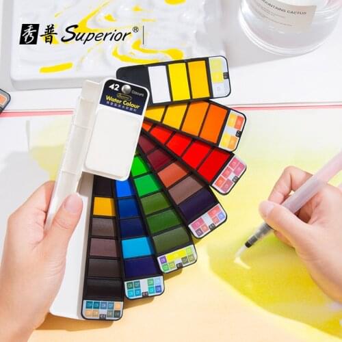 Superior Solid Watercolor Paint Set 18/25/33/42 Color Basic Glitter Brush Drawing Painting Supplies Art Supplies for artist