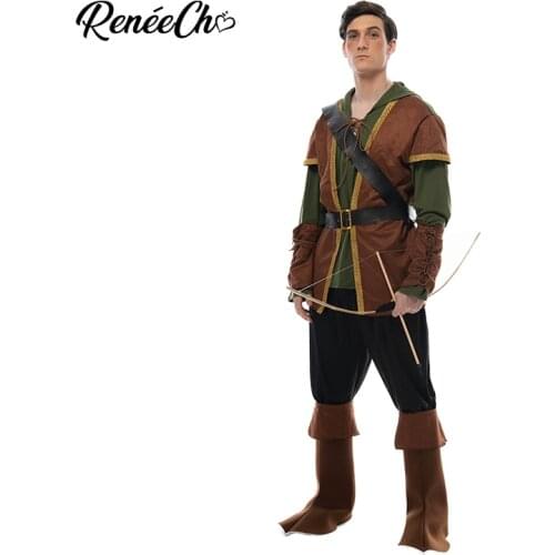 Reneecho Robin Hood Men Costume Halloween Costume For Adult Prince of Thieves Archer Costume Carnival Party Cosplay