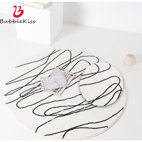 Bubble Kiss Round Carpet for Home Living Room Beige Abstract Line Pattern Lamb Wool Bedroom Rug Thickened Bedside Decor Door Mat