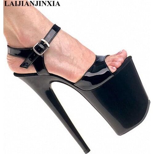 LAIJIANJINXIA HOT Black 2020 Sexy Pole Dancing Shoes 20 CM High Heels Shoes Platform Thin Heels Sandals Model Dance Shoes E-054