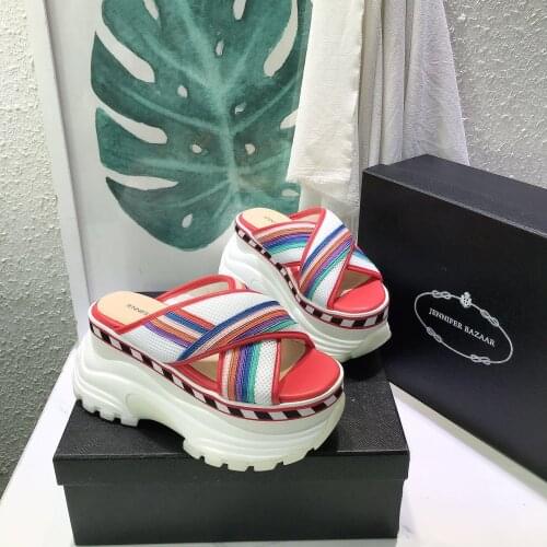 Summer women outdoor slippers genuine leather high platform heels thick sole shoes female 2021 casual beach fashion luxury shoe