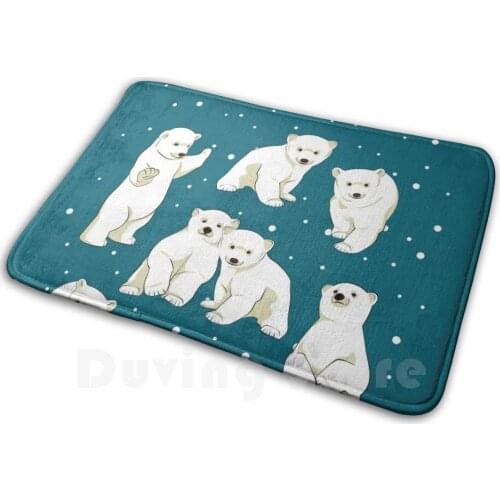 Cute Polar Bear Cubs Mat Rug Carpet Anti-Slip Floor Mats Bedroom Bears Polar Bear Cubs Cute Animals Arctic White Christmas