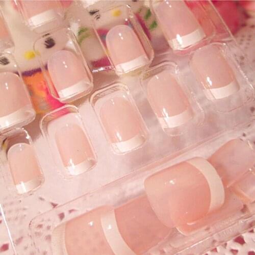 24Pcs White Pink French False Nails Long Acrylic Classical Full Artificial Press On Nails Tips For Women Make Up Accessories