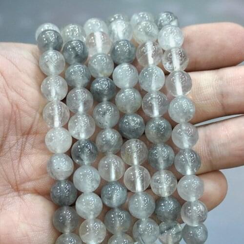 Natural Crystal Beads Gary Cloud Crystal Quartz Round Loose Beads Diy Bracelet Earrings for Jewelry Making 15" 4 6 8 10 12MM