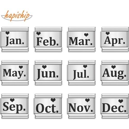 Hapiship 2021 Original Daisy New Trend Laser 12 Month Charm Links Fit 9mm Bracelet Stainless Steel Jewelry DIY Making DJ207