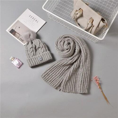 New Women Winter Hat & Scarf Set High Quality Add Fur Lined Flanging Cap Stylish Wool Beanie Hat Female Warm Thick Knitted Hat