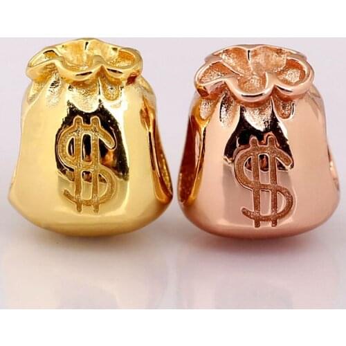 Original Rose Gold Dollar Sign Prosperity Moneybag Beads Fit 925 Sterling Silver Bead Charm Bracelet Bangle Diy Jewelry