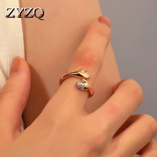 ZYZQ Retro Metallic Embrace Opening Ring For Women Friendship Ring Ladies Birthday Gift Party Finger Rings Jewelry