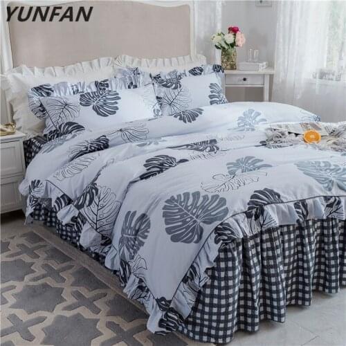 Europe luxury Bedding Set 40S white color duvet cover set king queen full twin size bed skirt set pillowcases leaves bedclothes