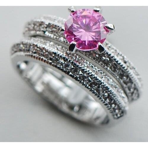 Pink Kunzite 925 Sterling Silver Top Quality Fancy Jewelry Engagement Wedding Two Ring Size 6 7 8 9 10 F1115
