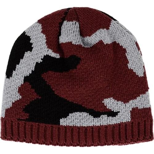 Unisex Knitted Beanie Cap Camouflage Fleece Lining Beanie Thicken Winter Warm Hat Knit Camo Ski Bonnet Gorros