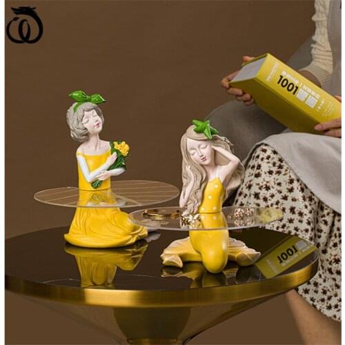 WU CHEN LONG Modern Mermaid Girl Jewelry Tray Commodity Shelf Character Key Porch Snack Storage Box Resin Home Decor Gift R6054