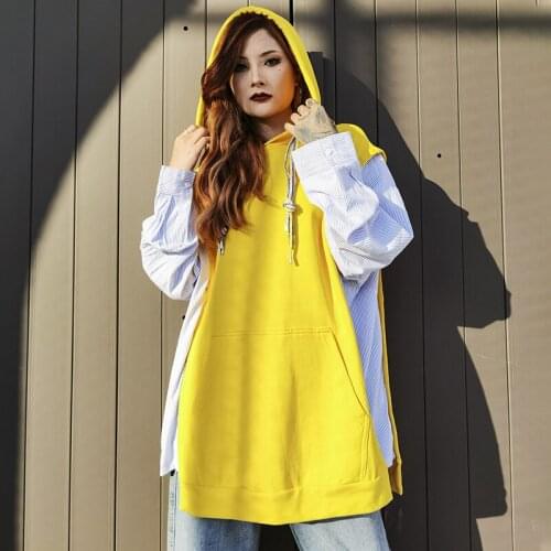 2021 early spring new hoodie women casual loose lazy wind stitching collision color hooded sweatshirt