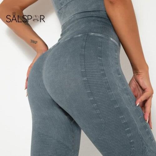 SALSPOR Seamless Leggings Women High Waist Fitness Leggings Washed Push Up Pants Sports Running Pants Tight Elastic Training