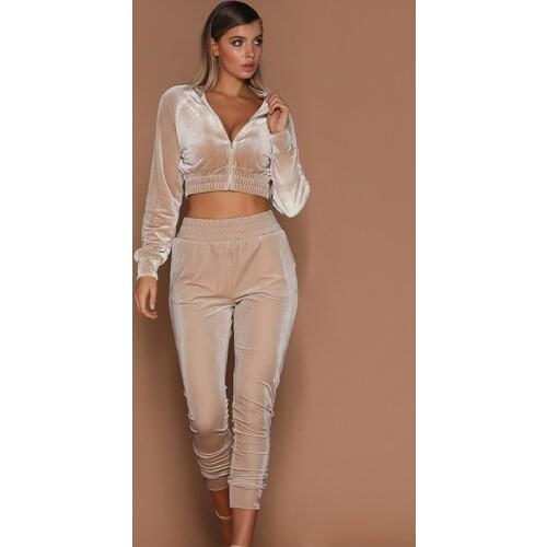 Women Velvet Cover Suit Solid Color Zipper Sweatshirt With Tie-fit Sports Trousers Two-pieces Suit Casual Warm Soft Clothes Lady