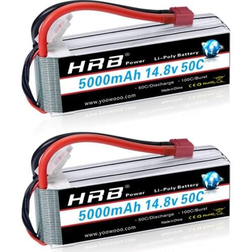 1/2 Units HRB 4S Lipo Battery 14.8v 5000mah 50C RC car battery with XT60 connector for 1/10 1/12 car Monsters Drones helicopter