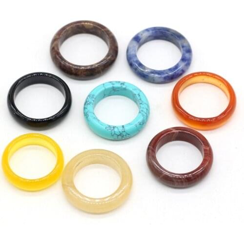 12 Pcs One Set Natural Stone Rings Mixed Stone Rings Crystal Agates Jewelry For Meditation Healing