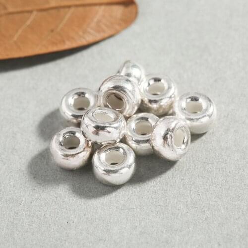 2pcs/lot 925 Sterling Silver Oval Big Hole Spacer Beads 6x3mm Ornament Charm Metal Silver Beads DIY Jewelry Make Women Bracelets