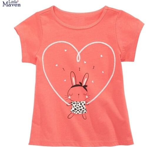 Children 2021 Summer Baby Girl Clothes Heart Animal Print Tee Tops Brand Cotton T Shirt for Kids 2-7 Years 51673