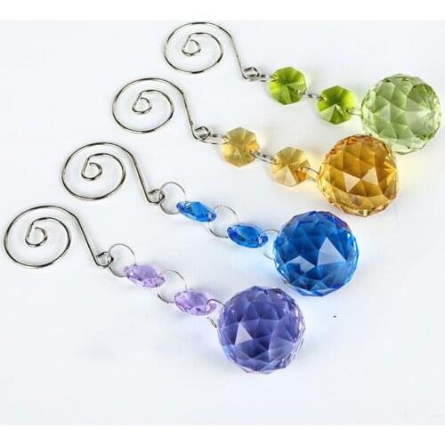 3pcs Top Quality Multicolor Crystal Octagon Beads With 30mm Chandelier Crystal Ball For Window Suncatcher Home Garden Decoration