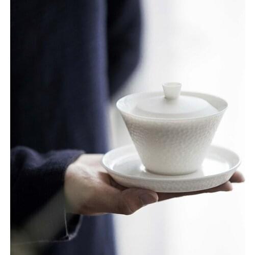 8 Pieces White Porcelain Tea Set Chines Ceramic Tea Tureen Gaiwan Fair Cup Tea Cups Household Kung Fu Tea Set Teaware Gift