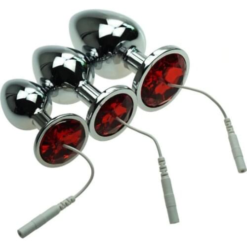 3 Size Solid Round Anal Plug Electric Shock Pulse Physiotherapy Massager Accessories Solid Metal Anal Plug 18 Adult Sex Shop