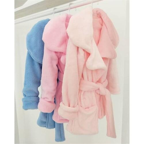 2020 0-6Y Kids Baby Boy Girls Autumn Winter Robes Bathrobe Flannel Solid Color V neck Bandage Robes With Belt