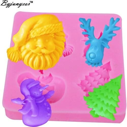 Byjunyeor M247 Epoxy UV Resin Christmas Tree Deer Snowman Santa Claus Shape Silicone Mold Cake Decorating Cup Cake