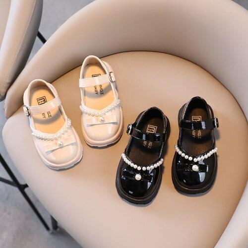 Baby Shoes Leather Girls Autumn Fashion Beaded Children Princess Shoes Non-slip Kids Dress Shoe Solid Color SMG229
