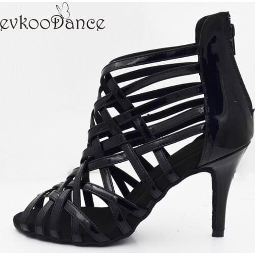 Evkoodance Size US 4-12 Zapatos De Baile Black PU Dance Shoes 8.5cm heel height Professional Evkoo-571