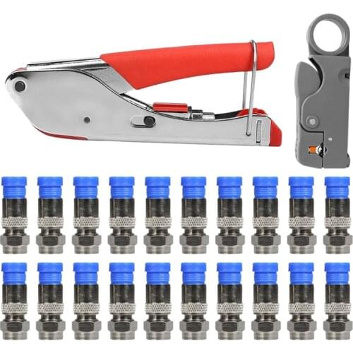 F-Type Coax Wire Crimper Plier Compression Cable Stripper Coaxial Crimping Tool Set for RG58 RG59 RG6 Connector