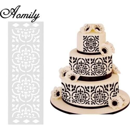 Aomily Art Flower Plastic Cake Stencil Airbrush Cookies Fondant Molds DIY Cake Painting Art Mold Mousse Brim Decorating Baking