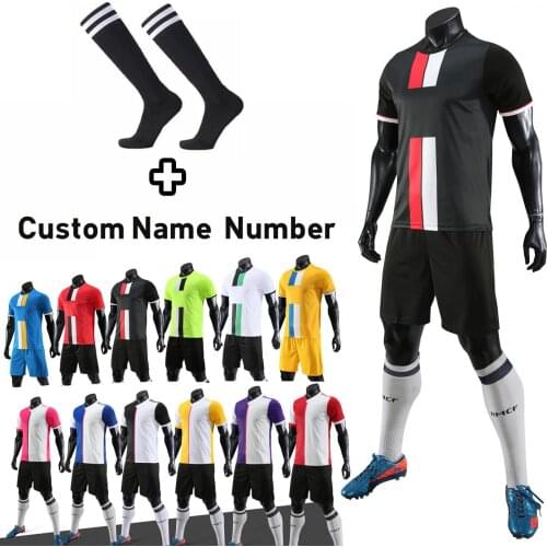 DIY Custom Survetement Football Jersey Men Boys, footballer kit Shorts Sportswear, Men Soccer training uniforms Shin Pads Socks