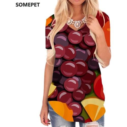 SOMEPET Fruit T Shirt Women Colorful Tshirts Printed Rainbow T-shirts 3d Graffiti V-neck Tshirt Womens Clothing Hip hop Cool