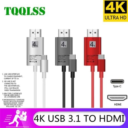 USB Type C 3.1 to HDMI-compatible 4K 30Hz Video Converter Cable 2.0M Length 10Gbps Super Speed for Macbook/Matebook HDTV Laptops