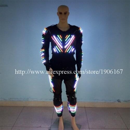 Colorful LED Luminous Performance Costumes Illuminated Robot Suit Led Light Ballroom Dance Clothes