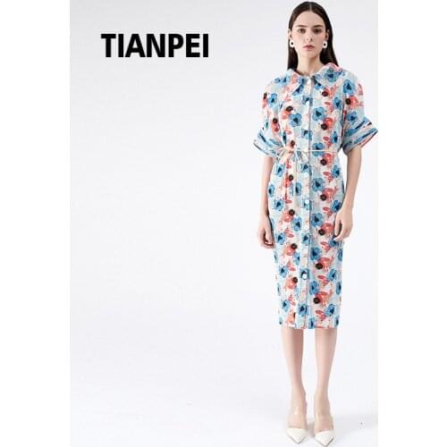 Miyake summer dress 2020 Cardigan Button Flare Print Dress plus size women Lapel Flare Sleeve Pleated Korea beach Vintage dress