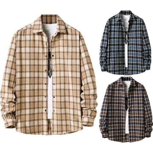 Mens Shirts Coat New American Style Spring/Autumn Flannel Plaid Shirt Mens Jacket Shirt Mens Fashion Clothing Trends