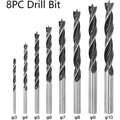 8Pcs Three-Pointed Twist Drill Bit Set Woodworking Drill Bit Cobalt Coated HSS For Woodworking Drilling And Reaming 3-10mm