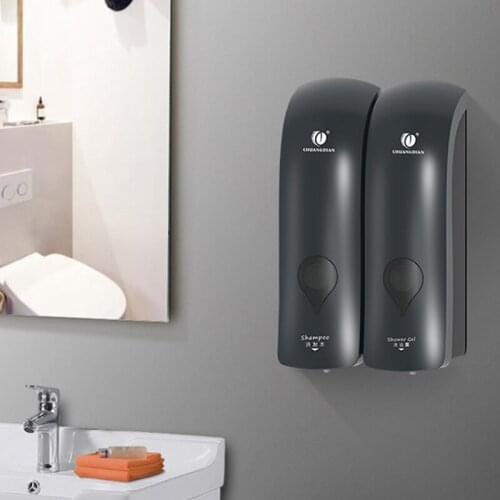 300ml Self Adhesive Wall Mounted Soap Dispenser Manual Double-head Soap Dispenser Box Shampoo Body Soap Box Hand Sanitizer