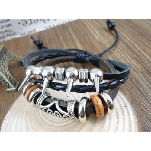 New products vintage belt wrap round punk rivet spike genuine leather men bracelets bangles jewelry for women