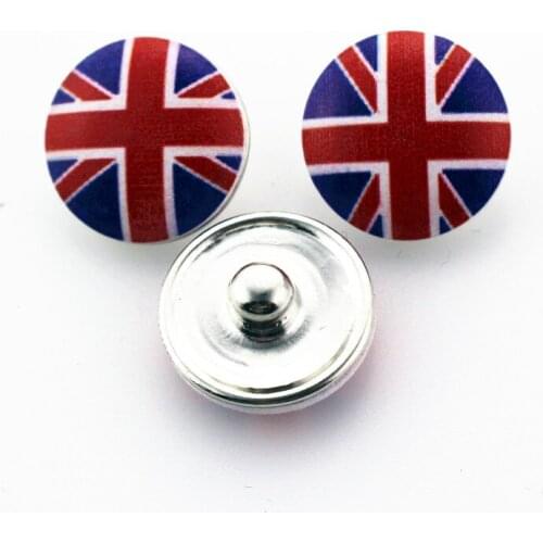 Wholesale 50pcs Printing United Kingdom Flag Snap Buttons 18mm snap Ginger Snap Bracelet&Bangles DIY Snap Jewelry Charms