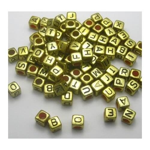 Wholesale 6x6mm Alphabet Letter Acrylic Cube Loose Beads Gold Color for DIY Loom Band Bracelet Making 500pcs LB-07