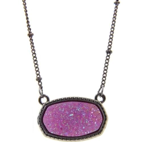 Resin Oval Druzy Drusy Hexagon Pendant Necklace Black Metal Choker Statement Necklaces for Women Jewelry Gift